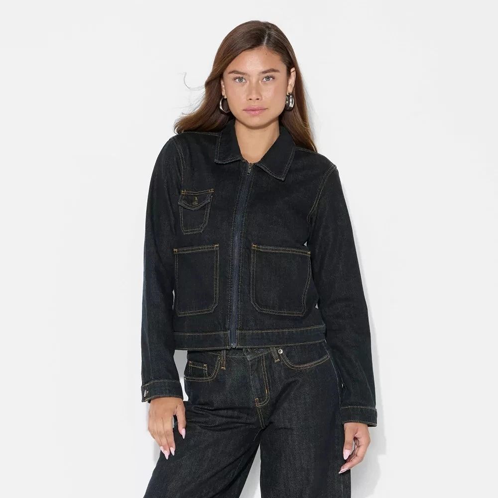 Wild Fable Denim Utility Jacket XXS Dark Wash Button Front Casual Jacket